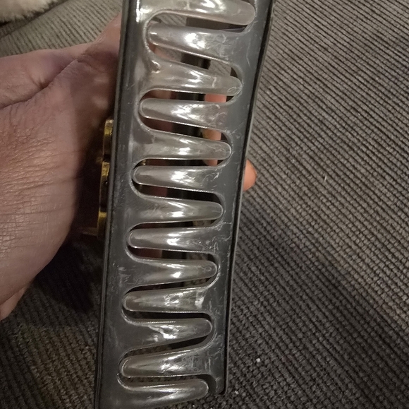 Celine Gray Quilted Hair Clip with Gold Accent - Picture 8 of 10